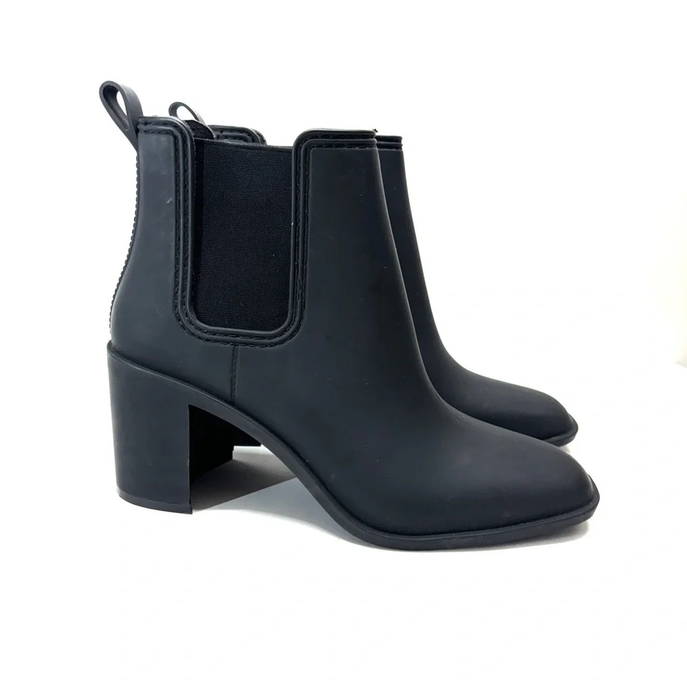 Jeffrey Campbell Womens Rubber Rain Boots Ankle Black Waterproof Weather Casual